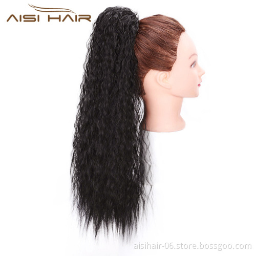 Aisi Hair Long Wavy Black Ponytail Hair Extensions Heat Resistant Synthetic Fiber Hairpieces with Two Plastic Combs